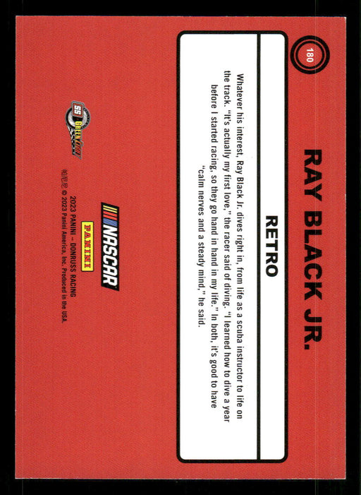 Ray Black Jr. 2023 Panini Donruss Racing Red Retro 1990 Back of Card