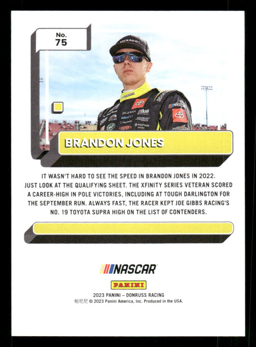 Brandon Jones 2023 Panini Donruss Racing Navy Blue Back of Card