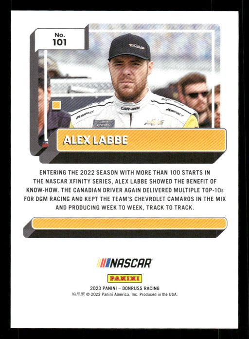 Alex Labbe 2023 Panini Donruss Racing Navy Blue Back of Card