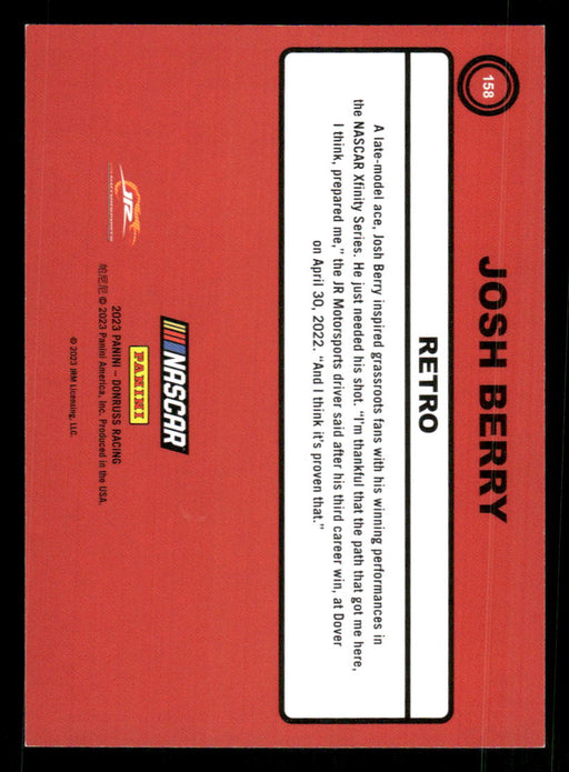 Josh Berry 2023 Panini Donruss Racing Navy Blue Retro 1990 Back of Card