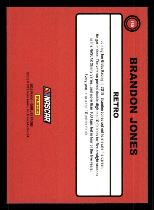 Brandon Jones 2023 Panini Donruss Racing Navy Blue Retro 1990 Back of Card