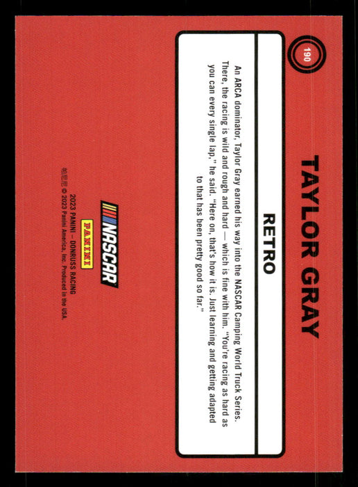 Taylor Gray 2023 Panini Donruss Racing Navy Blue Retro 1990 Back of Card