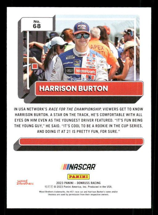 Harrison Burton 2023 Panini Donruss Racing Green Back of Card