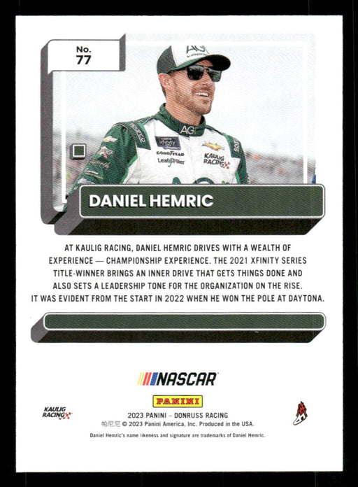 Daniel Hemric 2023 Panini Donruss Racing Green Back of Card