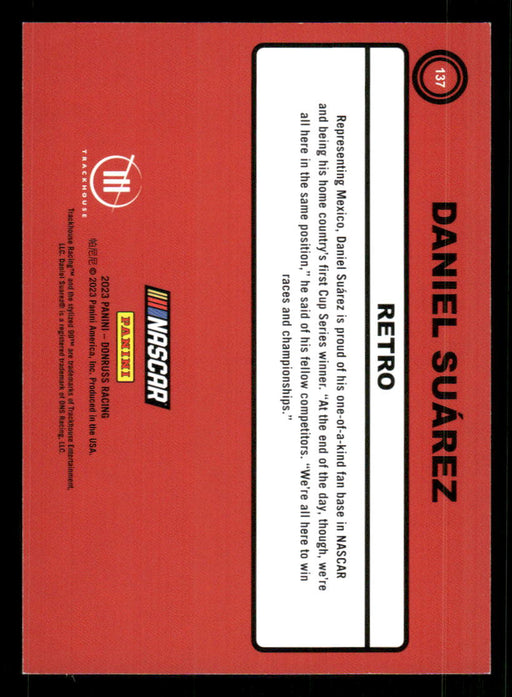 Daniel Suarez 2023 Panini Donruss Racing Green Retro 1990 Back of Card
