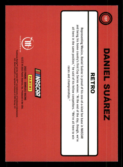 Daniel Suarez 2023 Panini Donruss Racing Green Retro 1990 Back of Card