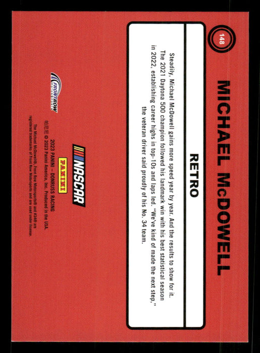 Michael McDowell 2023 Panini Donruss Racing Purple Retro 1990 Back of Card