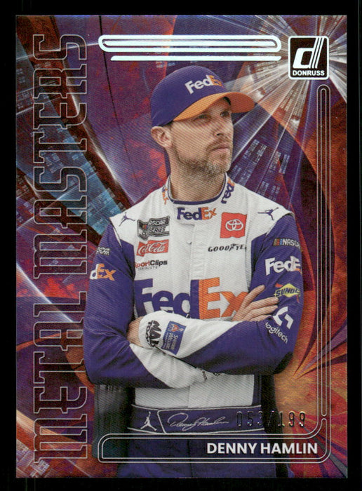 Denny Hamlin 2023 Panini Donruss Racing Holo Metal Masters Front of Card