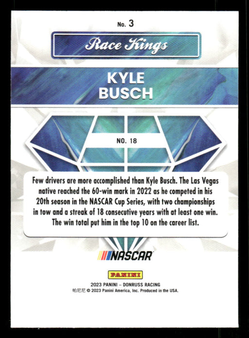 Kyle Busch 2023 Panini Donruss Racing Opitc Race Kings Back of Card