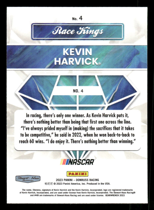 Kevin Harvick 2023 Panini Donruss Racing Opitc Race Kings Back of Card