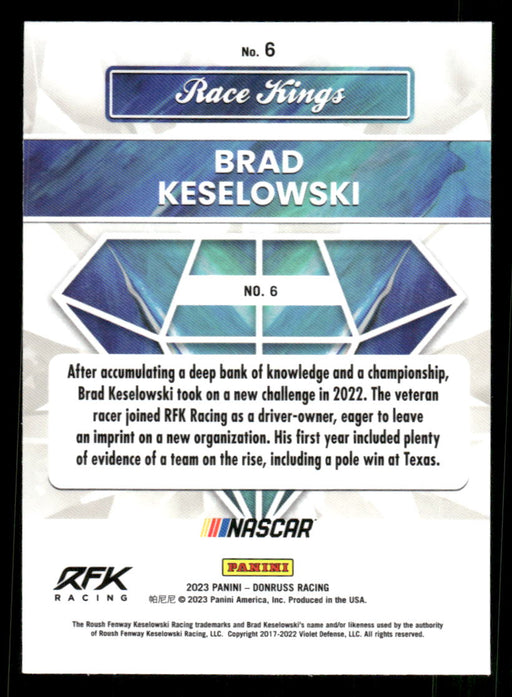 Brad Keselowski 2023 Panini Donruss Racing Opitc Race Kings Back of Card