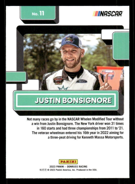 Justin Bonsignore 2023 Panini Donruss Racing Optic Rated Rookie Back of Card