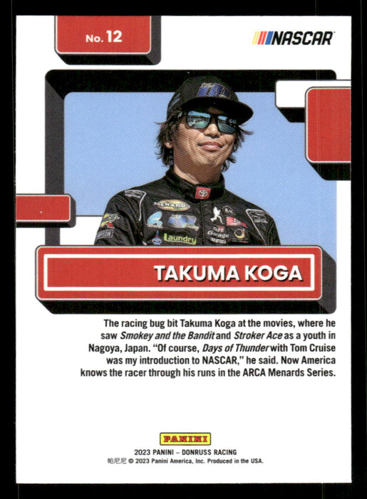 Takuma Koga 2023 Panini Donruss Racing Optic Rated Rookie Back of Card