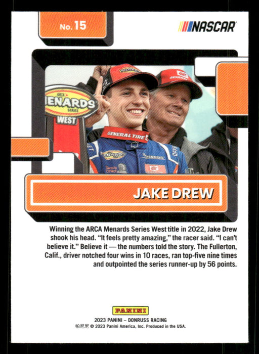 Jake Drew 2023 Panini Donruss Racing Optic Rated Rookie Back of Card