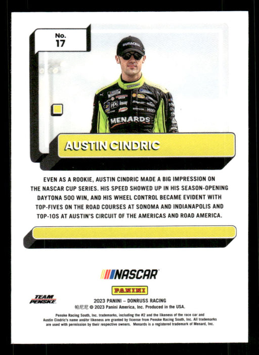 Austin Cindric 2023 Panini Donruss Racing Optic Back of Card