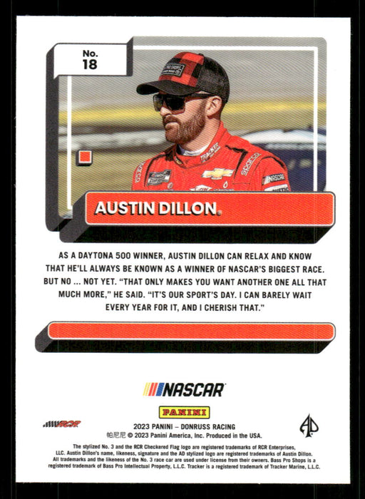 Austin Dillon 2023 Panini Donruss Racing Optic Back of Card