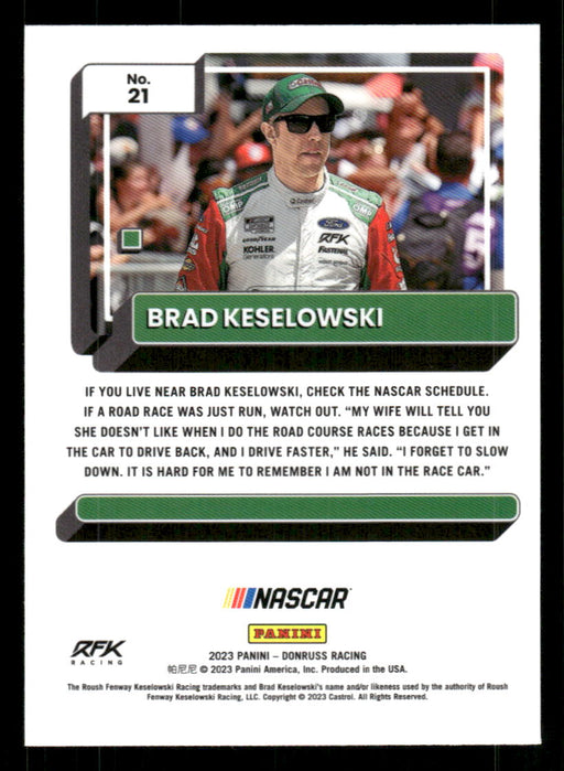 Brad Keselowski 2023 Panini Donruss Racing Optic Back of Card
