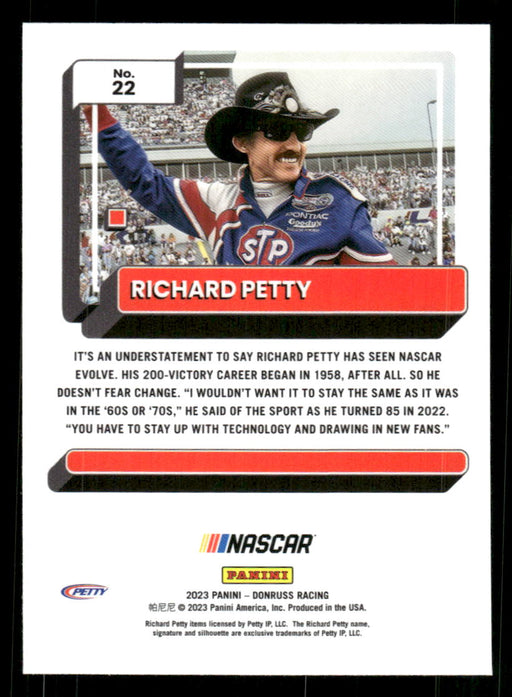 Richard Petty 2023 Panini Donruss Racing Optic Back of Card