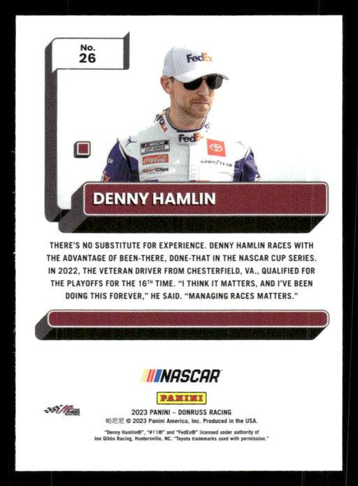 Denny Hamlin 2023 Panini Donruss Racing Optic Back of Card