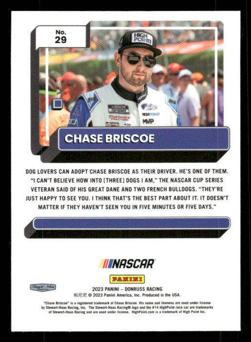 Chase Briscoe 2023 Panini Donruss Racing Optic Back of Card