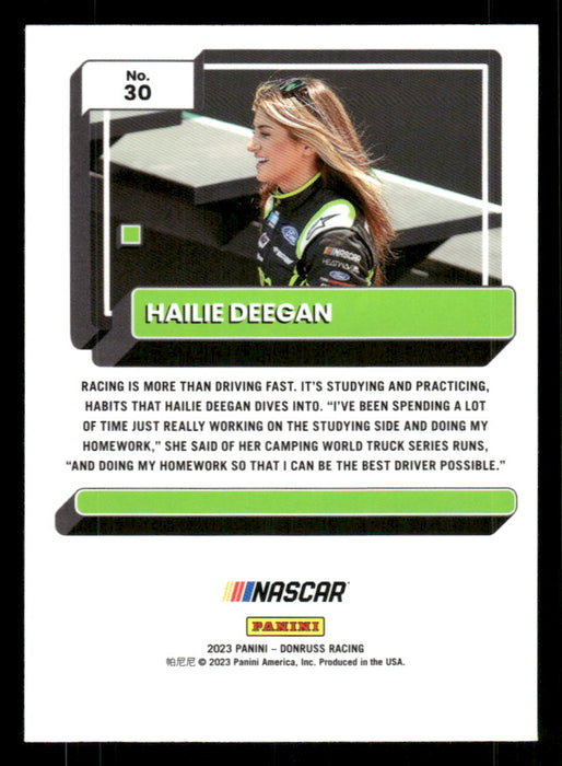 Hailie Deegan 2023 Panini Donruss Racing Optic Back of Card