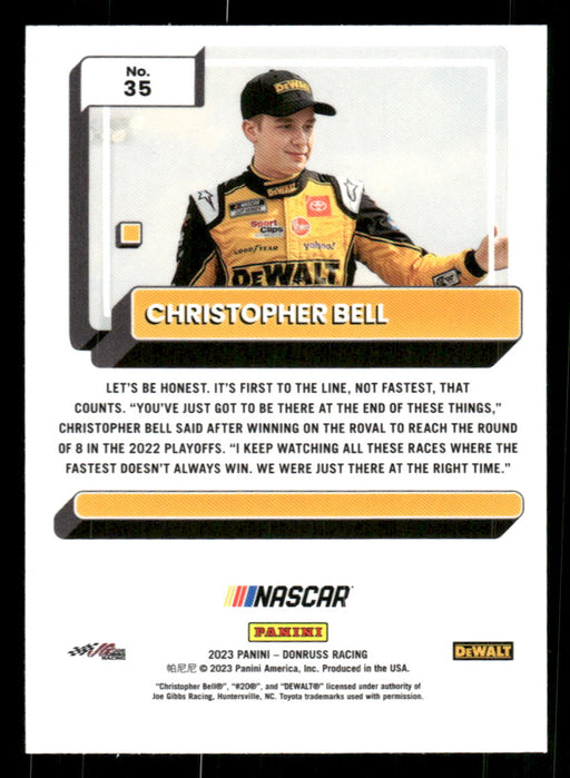 Christopher Bell 2023 Panini Donruss Racing Optic Back of Card