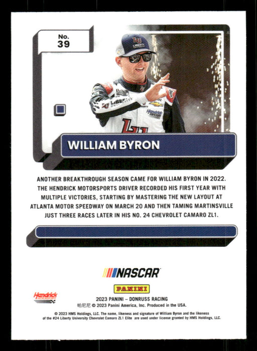 William Byron 2023 Panini Donruss Racing Optic Back of Card
