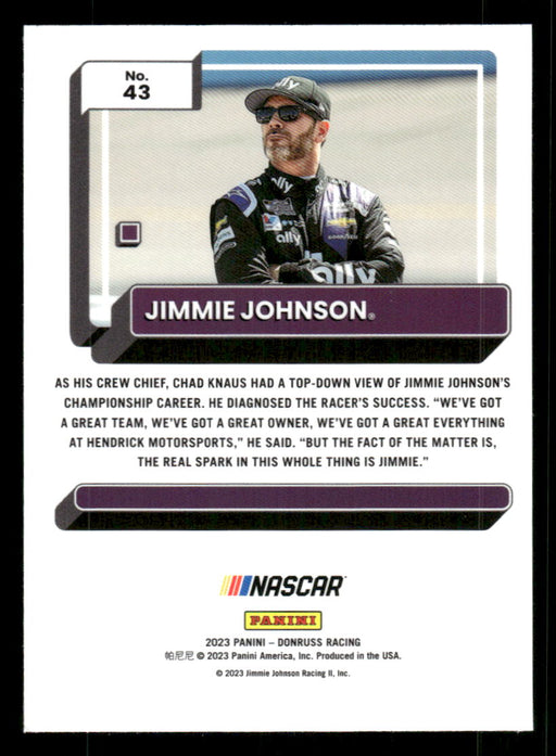 Jimmie Johnson 2023 Panini Donruss Racing Optic Back of Card