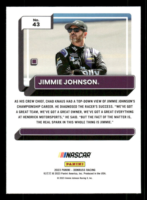 Jimmie Johnson 2023 Panini Donruss Racing Optic Back of Card