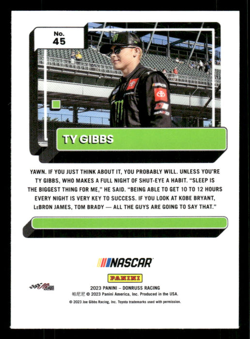 Ty Gibbs 2023 Panini Donruss Racing Optic Back of Card