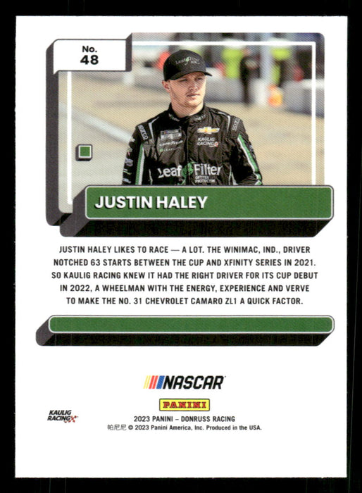 Justin Haley 2023 Panini Donruss Racing Optic Back of Card