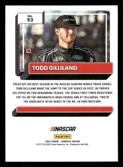 Todd Gilliland 2023 Panini Donruss Racing Optic Back of Card