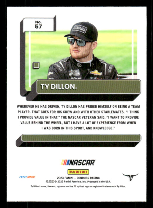 Ty Dillon 2023 Panini Donruss Racing Optic Back of Card