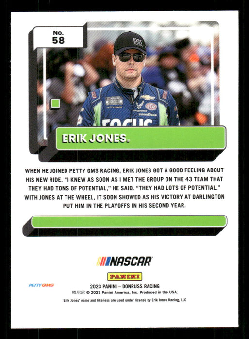 Erik Jones 2023 Panini Donruss Racing Optic Back of Card