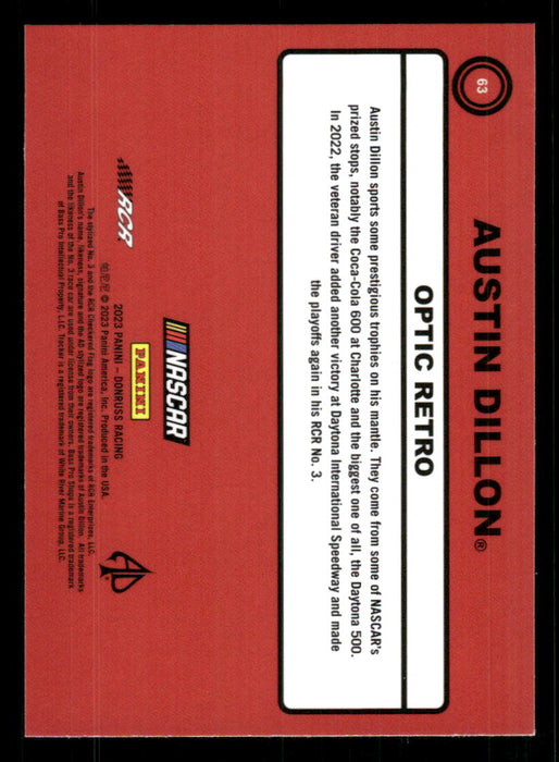 Austin Dillon 2023 Panini Donruss Racing Optic Retro 1990 Back of Card