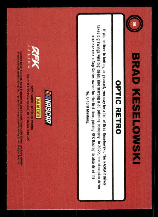 Brad Keselowski 2023 Panini Donruss Racing Optic Retro 1990 Back of Card