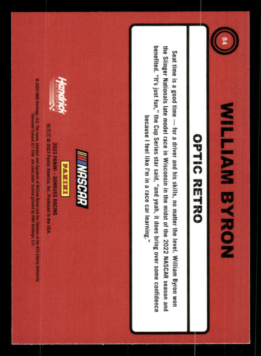 William Byron 2023 Panini Donruss Racing Optic Retro 1990 Back of Card