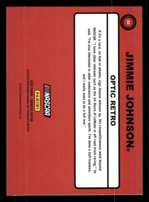Jimmie Johnson 2023 Panini Donruss Racing Optic Retro 1990 Back of Card