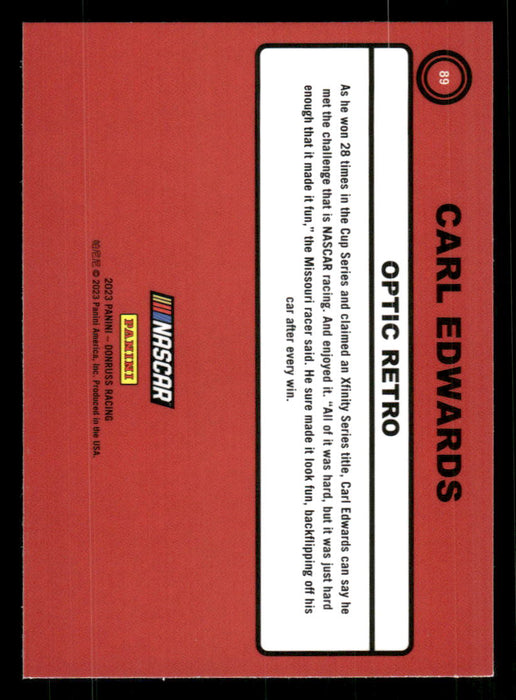 Carl Edwards 2023 Panini Donruss Racing Optic Retro 1990 Back of Card