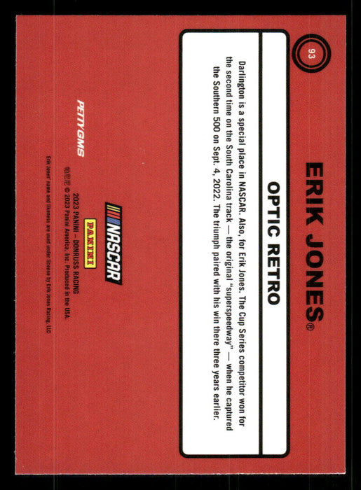 Erik Jones 2023 Panini Donruss Racing Optic Retro 1990 Back of Card