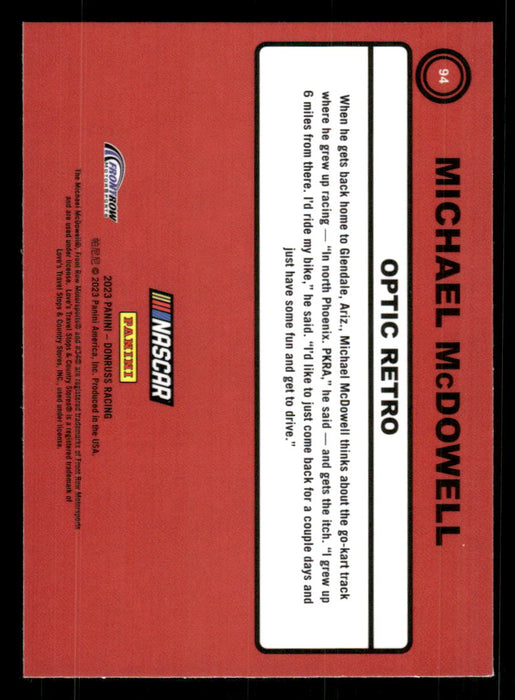Michael McDowell 2023 Panini Donruss Racing Optic Retro 1990 Back of Card