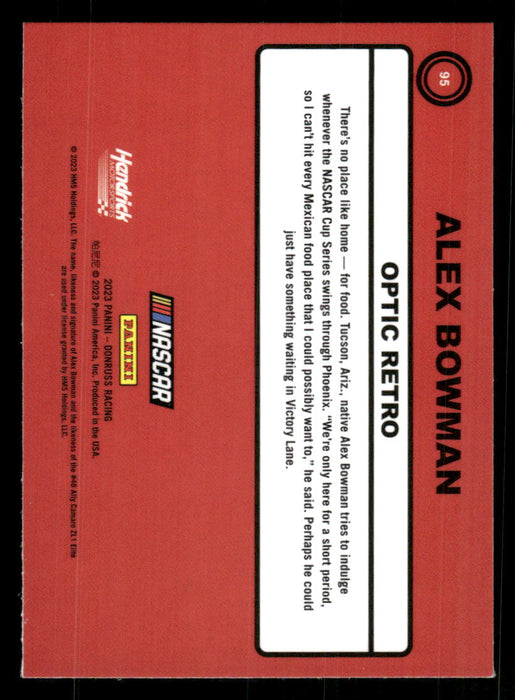 Alex Bowman 2023 Panini Donruss Racing Optic Retro 1990 Back of Card