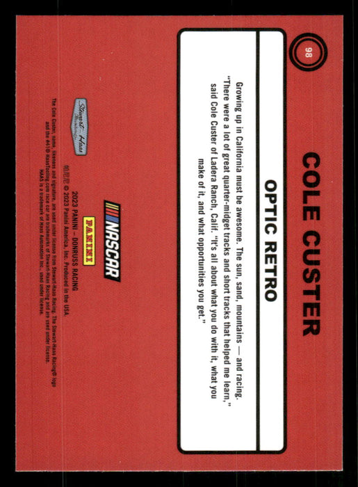 Cole Custer 2023 Panini Donruss Racing Optic Retro 1990 Back of Card