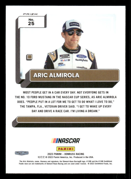 Aric Almirola 2023 Panini Donruss Racing Holo Optic Back of Card