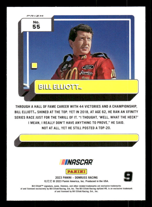 Bill Elliott 2023 Panini Donruss Racing Holo Optic Back of Card