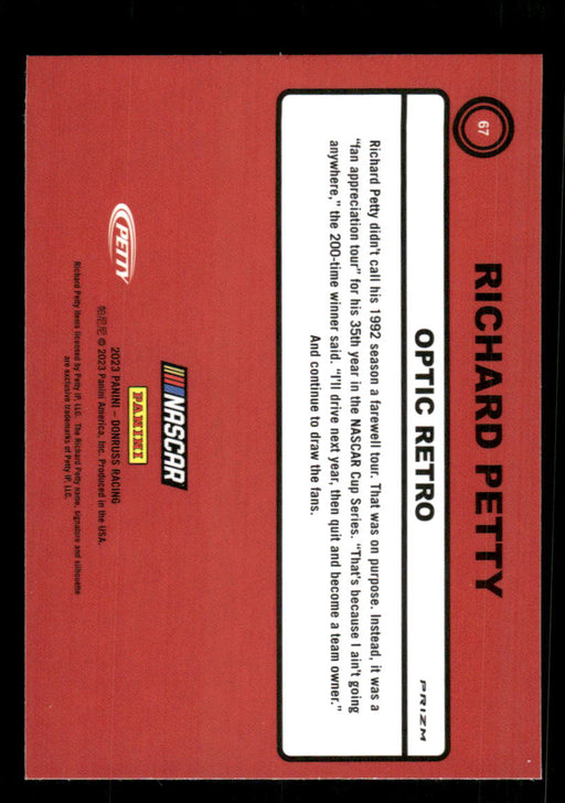 Richard Petty 2023 Panini Donruss Racing Holo Optic Retro 1990 Back of Card