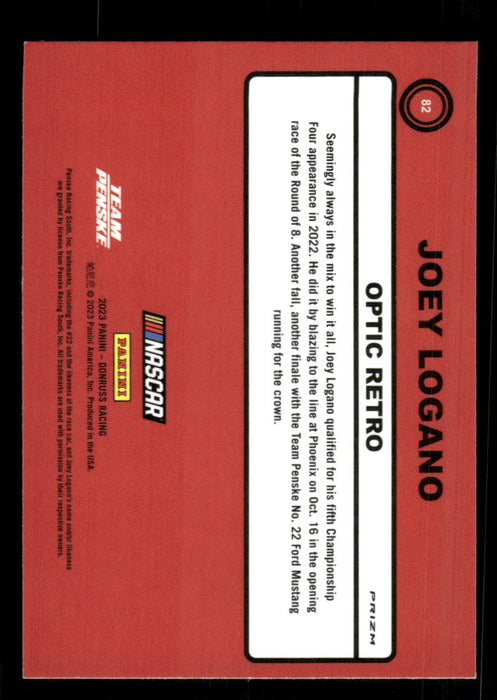 Joey Logano 2023 Panini Donruss Racing Holo Optic Retro 1990 Back of Card