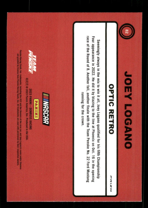 Joey Logano 2023 Panini Donruss Racing Holo Optic Retro 1990 Back of Card