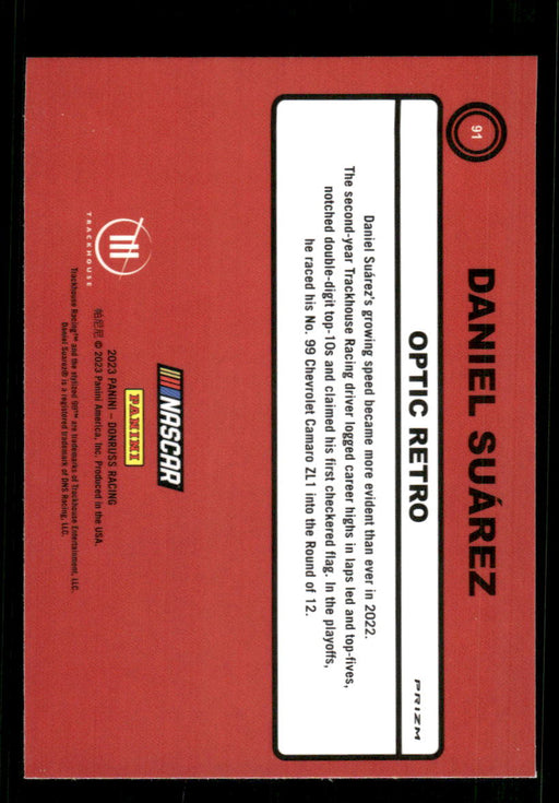 Daniel Suarez 2023 Panini Donruss Racing Holo Optic Retro 1990 Back of Card