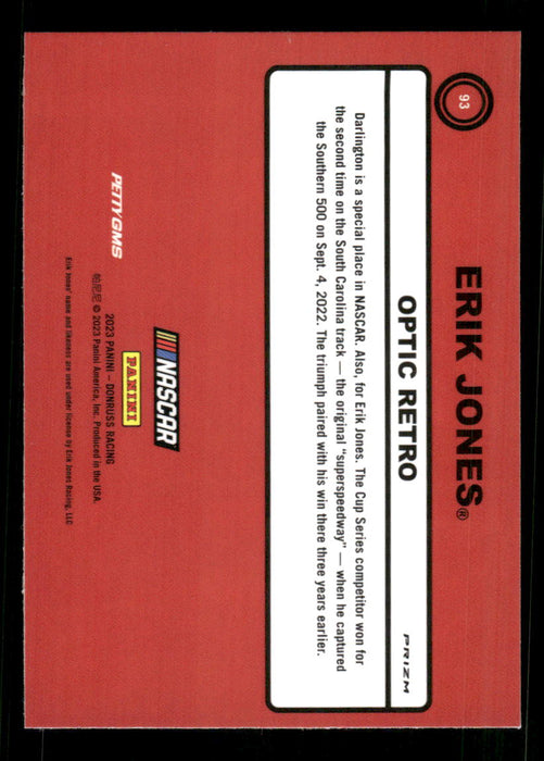 Erik Jones 2023 Panini Donruss Racing Holo Optic Retro 1990 Back of Card